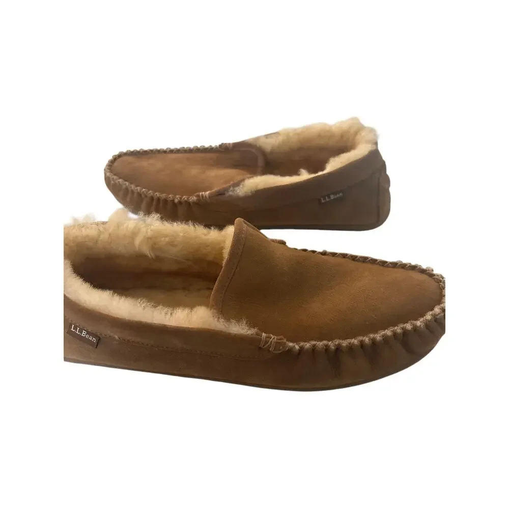 LL Bean Wicked Good Slippers Mens Size 13 Brown Suede Venetian Shearling Lined